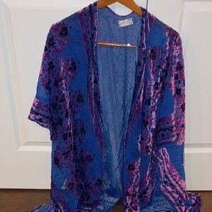 Free People Purple and Blue Lace Kimono